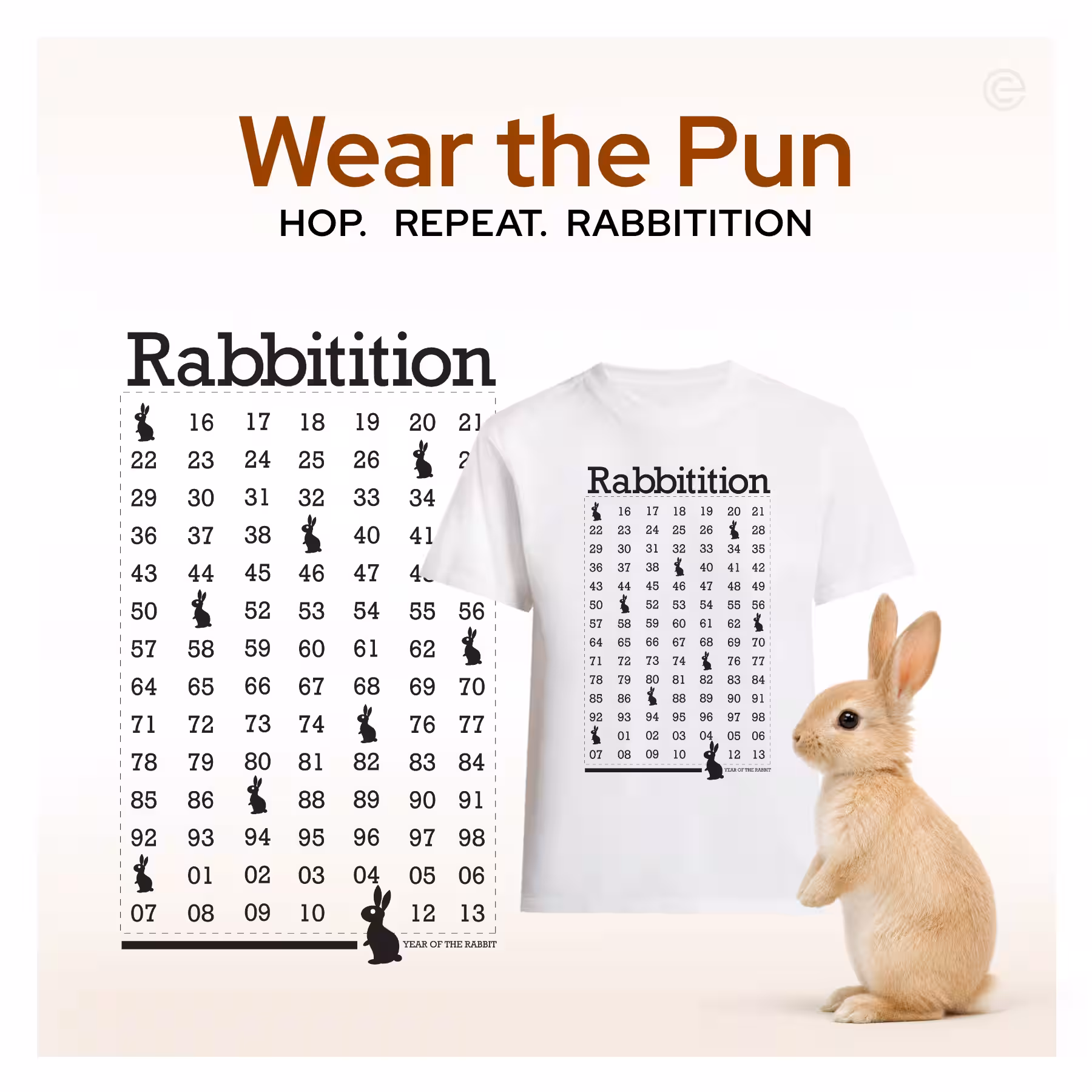Rabbitition graphic tee illustration featuring a playful Chinese Zodiac Rabbit wordplay design.